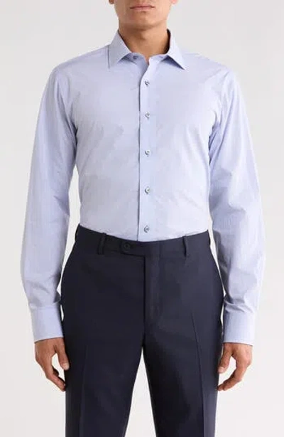 Lorenzo Uomo Trim Fit Mini Graph Checked Cotton Shirt In Blue