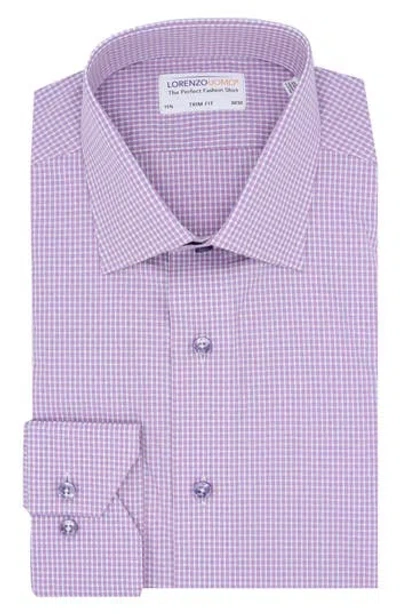 Lorenzo Uomo Trim Fit Mini Windowpane Cotton Dress Shirt In Pink/white