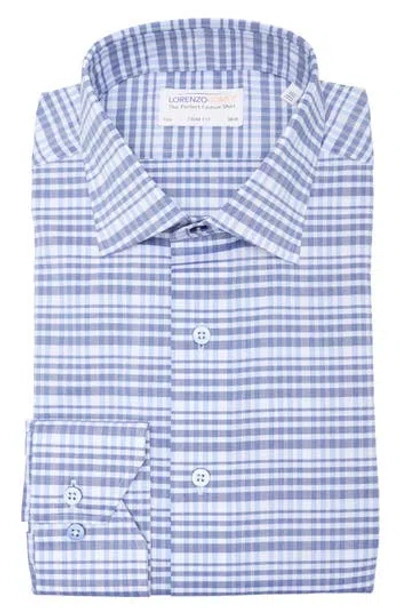Lorenzo Uomo Trim Fit Plaid Cotton Blend Dress Shirt In Navy