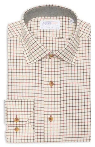 Lorenzo Uomo Trim Fit Small Windowpane Cotton Dress Shirt In Brown