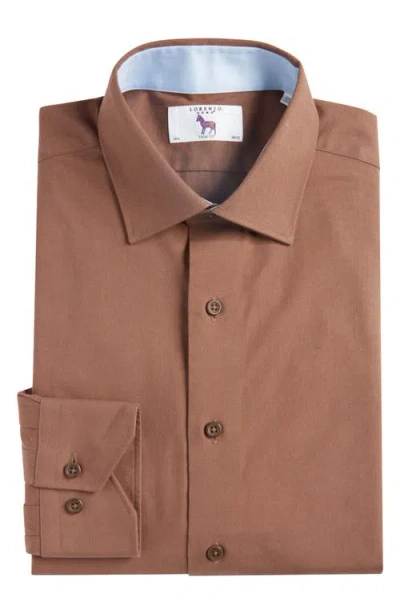 Lorenzo Uomo Trim Fit Solid Brown Cotton Dress Shirt