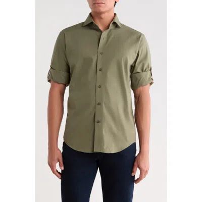 Lorenzo Uomo Trim Fit Solid Cotton Shirt In Hunter