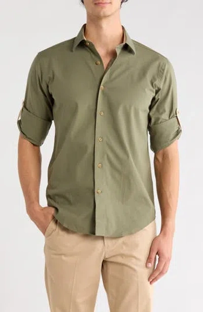 Lorenzo Uomo Trim Fit Solid Dress Shirt In Green