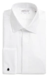 Lorenzo Uomo Trim Fit Solid White Textured Cotton Tuxedo Shirt