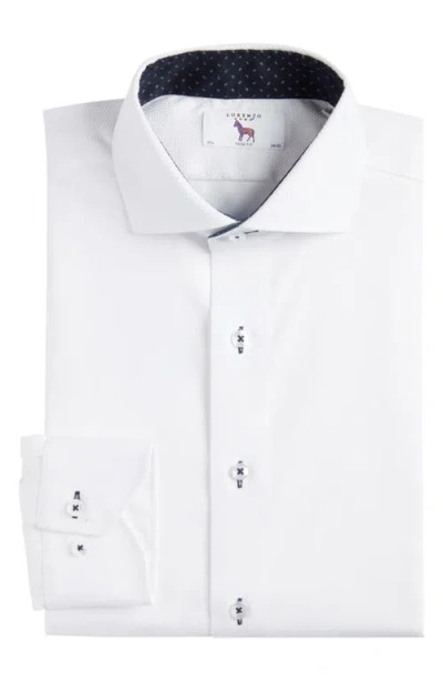 Lorenzo Uomo Trim Fit Solid White Textured Stretch Cotton Dress Shirt