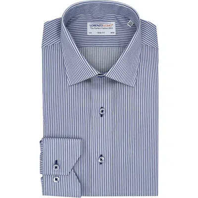 Lorenzo Uomo Trim Fit Stripe Cotton Dress Shirt In Light Blue/navy