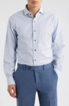 Lorenzo Uomo Trim Fit Stripe Cotton Oxford Cloth Dress Shirt In Blue
