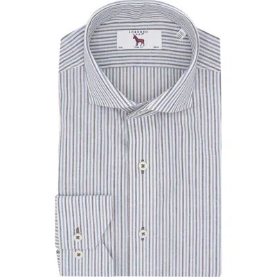 Lorenzo Uomo Trim Fit Stripe Dress Shirt In White/blue/tan