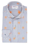 Lorenzo Uomo Trim Fit Stripe Neon Embroidery Dress Shirt In White/blue