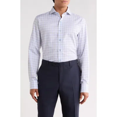 Lorenzo Uomo Trim Fit Textured Check Cotton Dress Shirt In White/ Blue