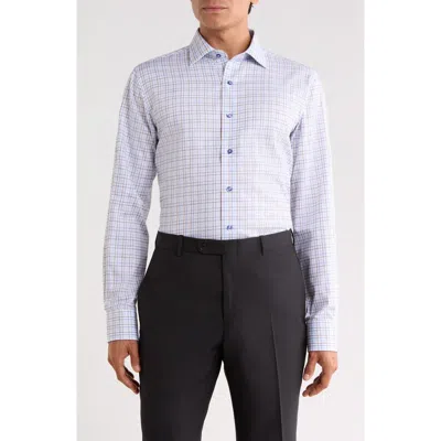 Lorenzo Uomo Trim Fit Textured Check Cotton Shirt In Blue