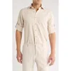 Lorenzo Uomo Trim Fit Textured Cotton & Linen Dress Shirt In Tan