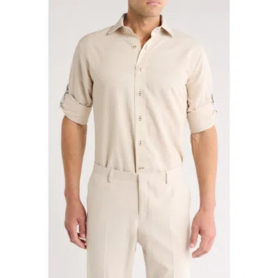 Lorenzo Uomo Trim Fit Textured Cotton & Linen Dress Shirt In Tan