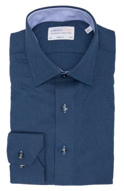 Lorenzo Uomo Trim Fit Textured Diamond Stretch Cotton Dress Shirt In Midnight