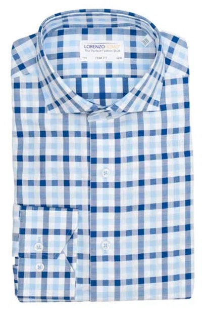 Lorenzo Uomo Trim Fit Textured Gingham Dress Shirt In Blue