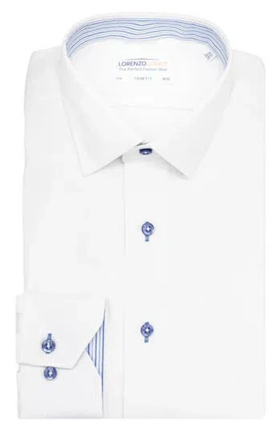 Lorenzo Uomo Trim Fit Textured Herringbone Dress Shirt In White