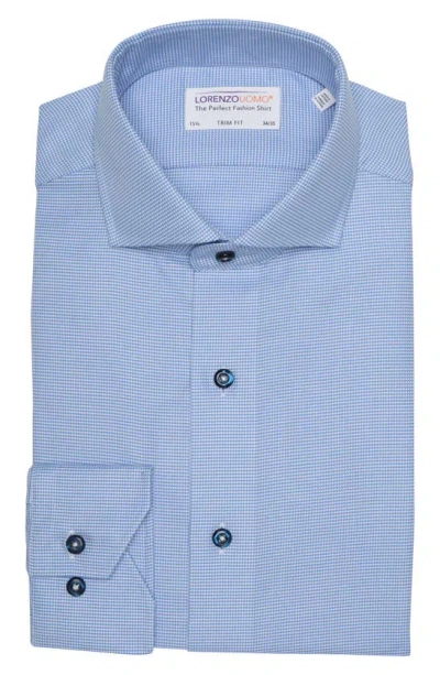 Lorenzo Uomo Trim Fit Textured Houndstooth Long Sleeve Button Front Shirt In Light Blue