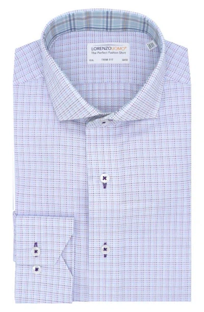 Lorenzo Uomo Trim Fit Textured Mini Grid Dress Shirt In Light Blue/ Purple