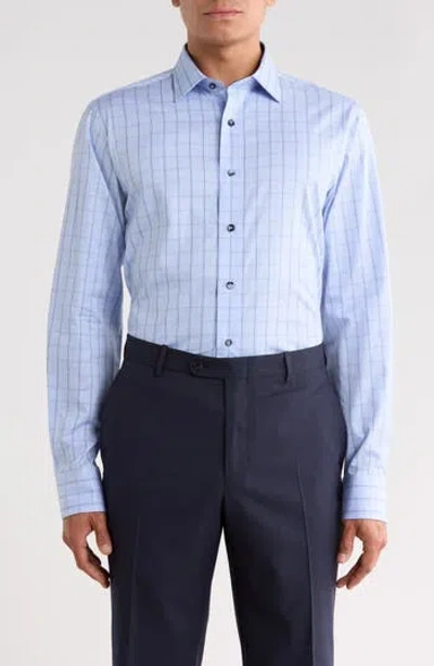 Lorenzo Uomo Trim Fit Textured Plaid Cotton Dress Shirt In Light Blue