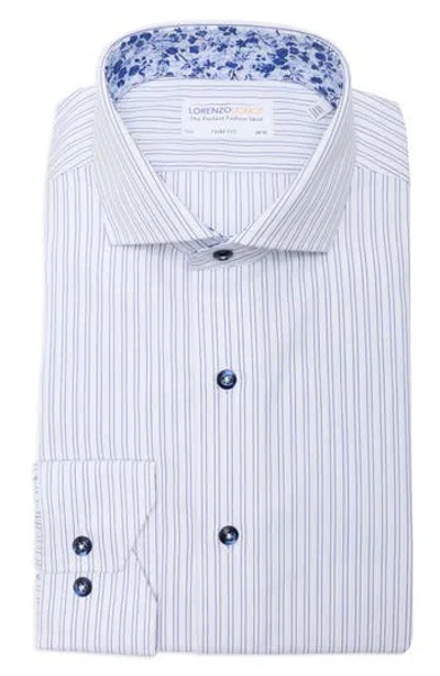 Lorenzo Uomo Trim Fit Textured Vertical Stripe Cotton Button-up Shirt In Blue
