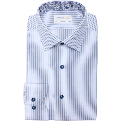 Lorenzo Uomo Trim Fit Textured Vertical Stripe Cotton Dress Shirt In Blue