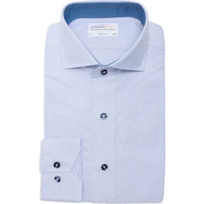 Lorenzo Uomo Trim Fit Textured Vertical Stripe Cotton Dress Shirt In Blue