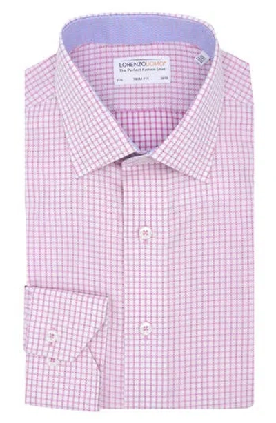 Lorenzo Uomo Trim Fit Textured Windowpane Dress Shirt In Pink/white