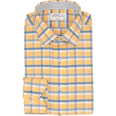 Lorenzo Uomo Trim Fit Textured Windowpane Pattern Dress Shirt In Yellow/blue