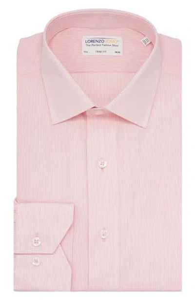 Lorenzo Uomo Trim Fit Thin Vertical Stripe Cotton Dress Shirt In Pink