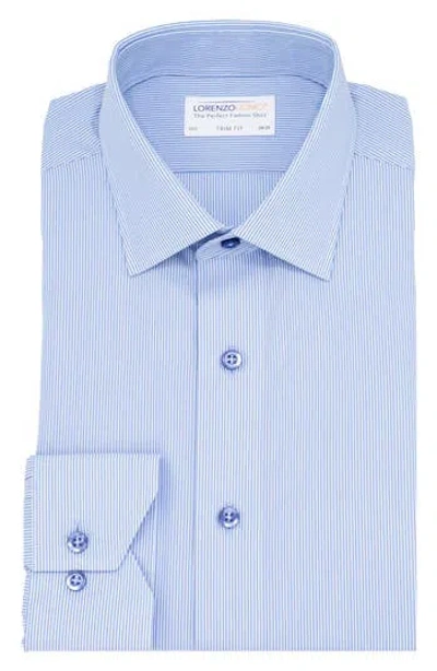 Lorenzo Uomo Trim Fit Thin Vertical Stripe Cotton Oxford Dress Shirt In Light Blue