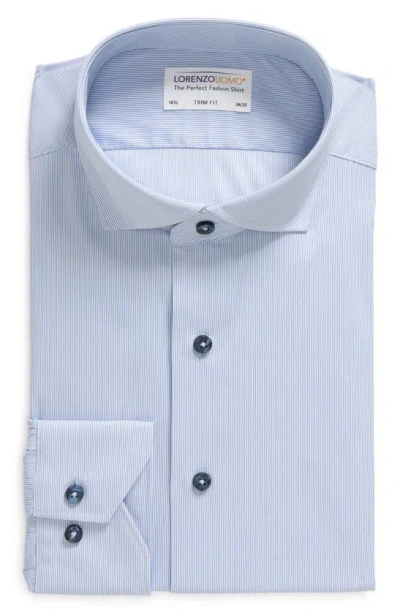 Lorenzo Uomo Trim Fit Thin Vertical Stripe Shirt In Light Blue
