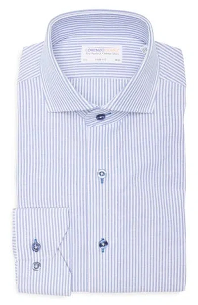 Lorenzo Uomo Trim Fit Vertical Stripe Cotton Dress Shirt In White/blue
