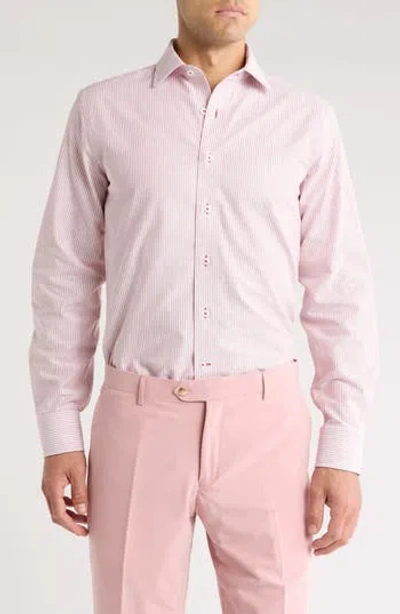 Lorenzo Uomo Trim Fit Vertical Stripe Cotton Dress Shirt In White/red
