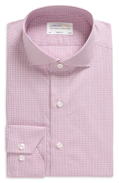 Lorenzo Uomo Windowpane Check Trim Fit Dress Shirt In Pink