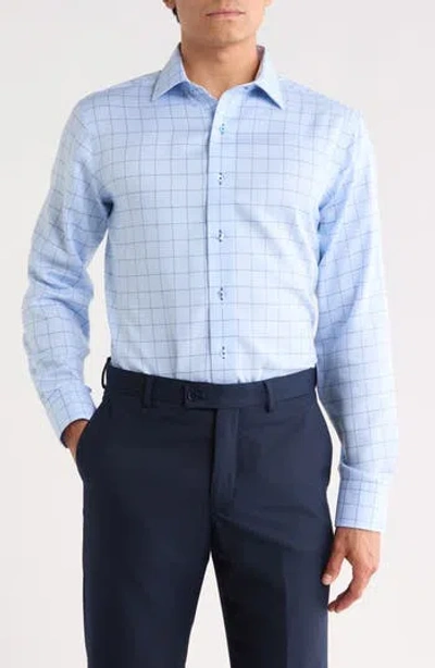 Lorenzo Uomo Windowpane Trim Fit Cotton Dress Shirt In Light Blue