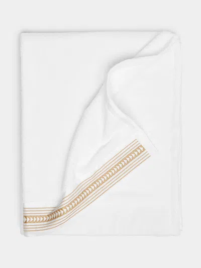 Loretta Caponi Arrows Hand-embroidered Cotton Bath Sheet  Abask Luxury Gift In White