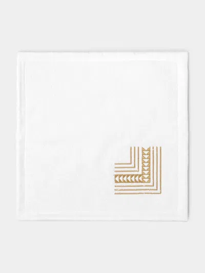 Loretta Caponi Arrows Hand-embroidered Cotton Washcloth  Abask Luxury Gift In White