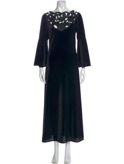Pre-owned Loretta Caponi Bateau Neckline Long Dress In Black