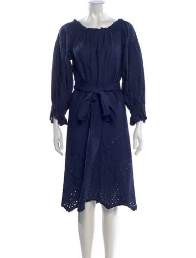 Pre-owned Loretta Caponi Bateau Neckline Midi Length Dress In Blue