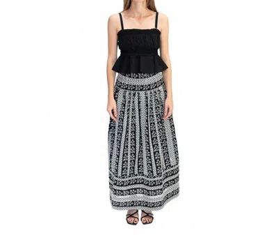 Loretta Caponi Castagneto Embroidered Maxi Skirt In Nature's Score/ Black