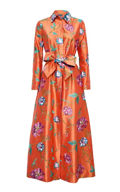 Loretta Caponi Cesira Embroidered Silk Dress
