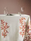 Loretta Caponi Coral Hand-embroidered Linen Rectangular Tablecloth (126in/3.2m) In White