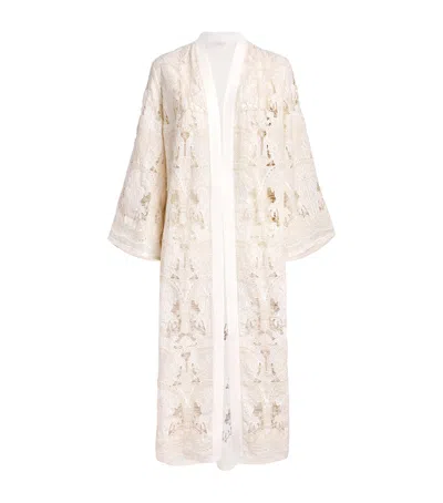 Loretta Caponi Cotton Embroidered Ansedonia Robe In Pink