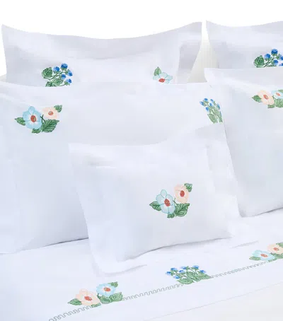 Loretta Caponi Cotton Flowers And Blackberries Square Pillowcase In Multi