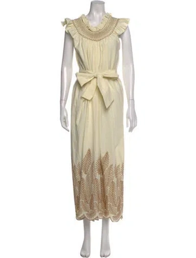 Pre-owned Loretta Caponi Cowl Neck Long Dress In Yellow