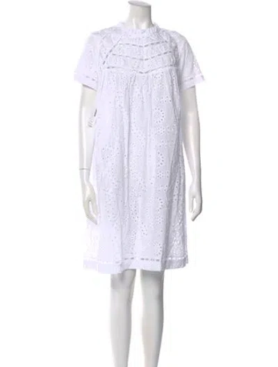 Pre-owned Loretta Caponi Crew Neck Knee-length Dress In White