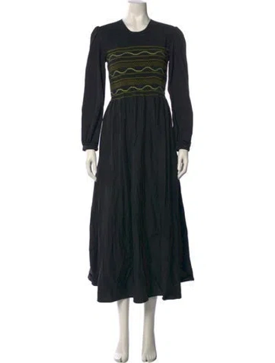Pre-owned Loretta Caponi Crew Neck Long Dress In Black