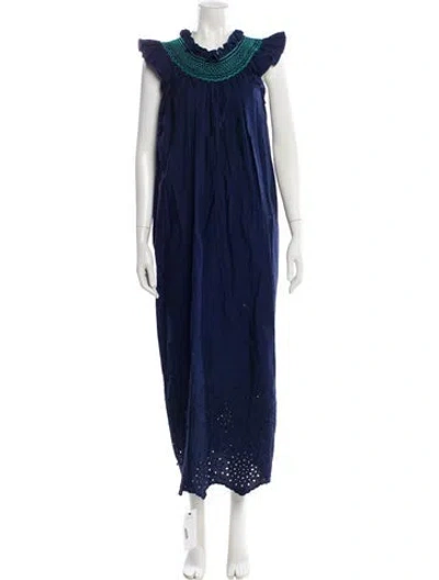 Pre-owned Loretta Caponi Crew Neck Long Dress In Blue