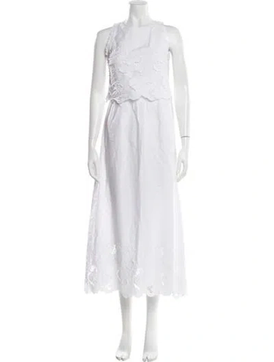 Pre-owned Loretta Caponi Crew Neck Long Dress In White