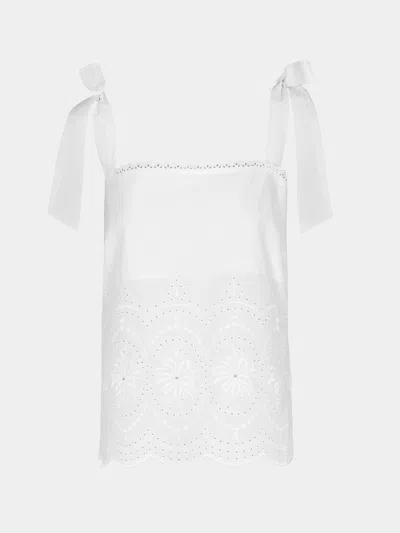 Loretta Caponi Donata Embroidered Cotton Top Size: S  Abask Luxury Gift In White